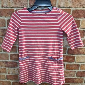 Mini Boden Girls Sailor A Line Dress pink White Stripes Size 6-7